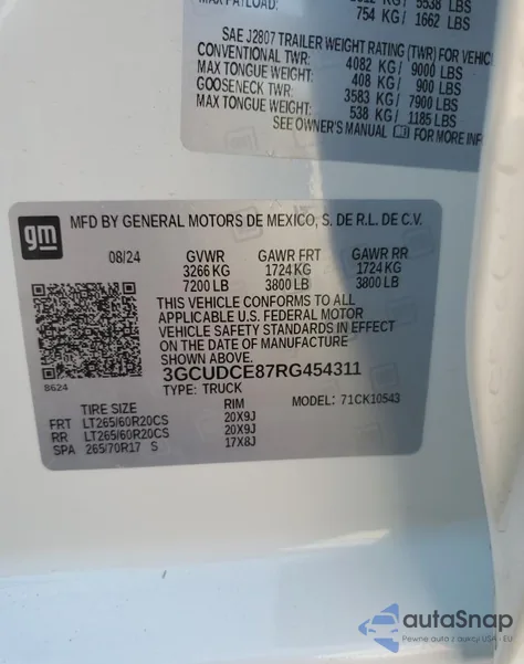 2024 Chevrolet Silverado K1500 Trail Boss Custom из США, поврежденный, VIN 3GCUDCE87RG454311